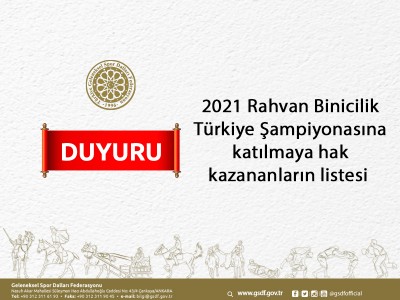 2021 yılı Rahvan Binicilik Türkiye Şampiyonasına katılmaya hak kazananlar